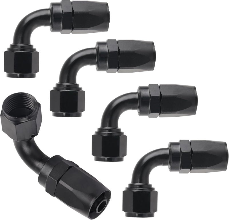 KOOTANS 5pcs 8AN Hose End Fitting 90 Degree Swivel Fuel Line Fittings Black Aluminum 8AN Fittings for CPE Braided Fuel Hose - Image 1